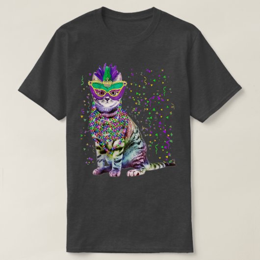Cute Cat Wearing Carnival Mask Mardi Gras Cat Love Tシャツ (デザイン正面)