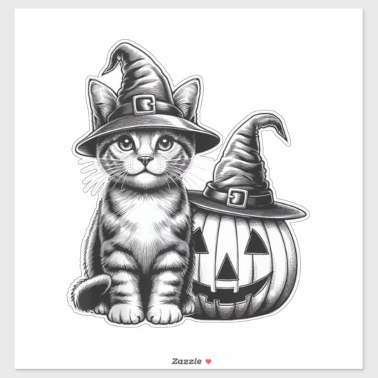 Cute Cat Witch Hat Pumpkin Halloween Cat Lover Boy シール (シート)