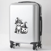 Cute Cat Witch Hat Pumpkin Halloween Cat Lover Boy シール (スーツケース)