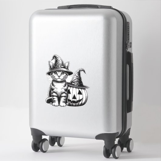 Cute Cat Witch Hat Pumpkin Halloween Cat Lover Boy シール (スーツケース)