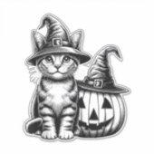 Cute Cat Witch Hat Pumpkin Halloween Cat Lover Boy シール (正面)