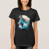 Cute Cat with a ocaen wave Illustration 1 Tシャツ (正面)