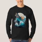 Cute Cat with a ocaen wave Illustration 1 Tシャツ (正面)