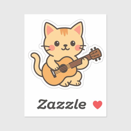Cute Cat With Acoustic シール (シート)