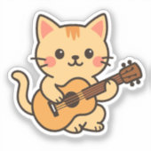 Cute Cat With Acoustic シール (正面)