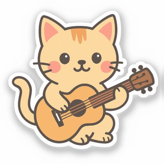 Cute Cat With Acoustic シール (正面)
