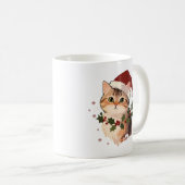 Cute Cat with Christmas hat Personalized Name コーヒーマグカップ (正面右)