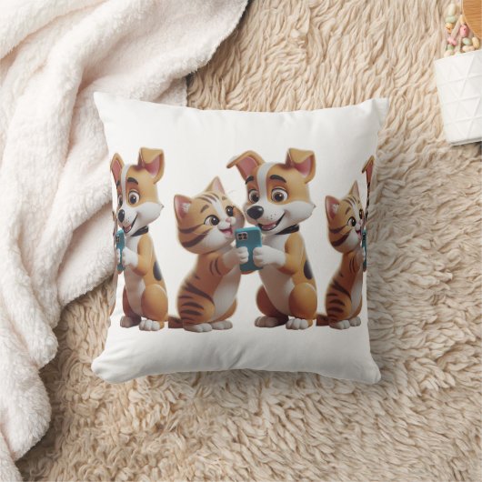 Cute cat with dog クッション (ブランケット)