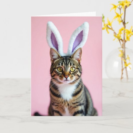 Cute Cat With Ears Portrait Card カード (黄色い花)