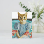 Cute Cat With Goldfish Retro Collage ポストカード (スタンド正面)