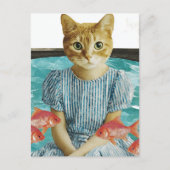 Cute Cat With Goldfish Retro Collage ポストカード (正面)