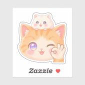 Cute Cat with Hamster on Head - OK Sign Sticker シール (シート)