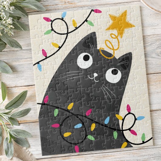 Cute cat with lights and tree-topper Christmas ジグソーパズル