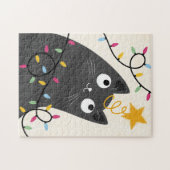 Cute cat with lights and tree-topper Christmas ジグソーパズル (横)