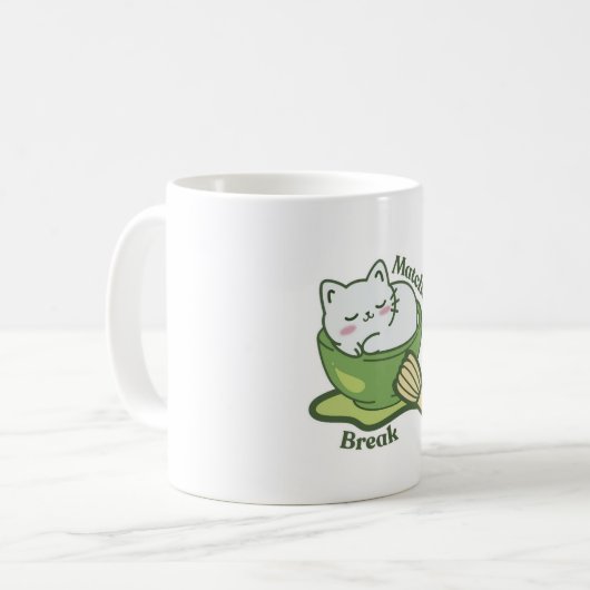 Cute cat with matcha drink コーヒーマグカップ (正面左)