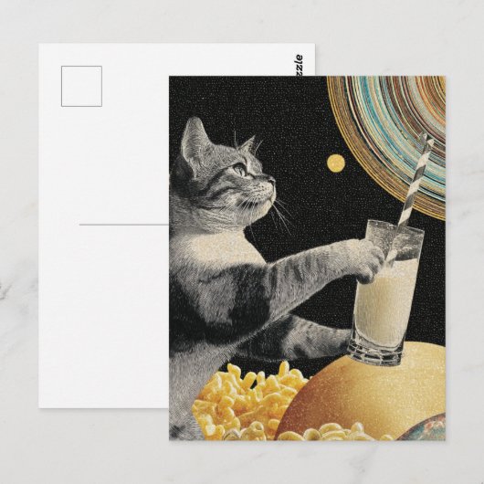 Cute Cat With Milk in Space ポストカード (正面/裏面)