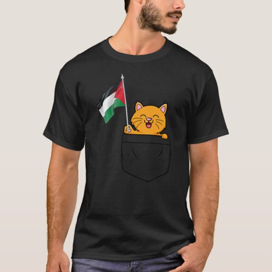 Cute Cat with Palestine Flag Palestinian Support A Tシャツ (正面)