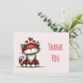 Cute Cat with Red Love Hearts サンキューカード (スタンド正面)