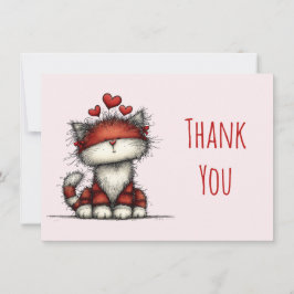 Cute Cat with Red Love Hearts サンキューカード