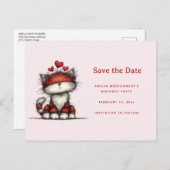 Cute Cat with Red Love Hearts 案内ポストカード (正面/裏面)