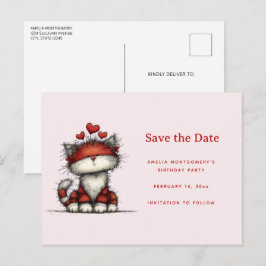 Cute Cat with Red Love Hearts 案内ポストカード