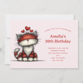 Cute Cat with Red Love Hearts Birthday 招待状 (正面)