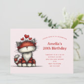 Cute Cat with Red Love Hearts Birthday 招待状 (スタンド正面)