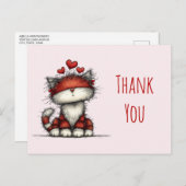 Cute Cat with Red Love Hearts Thank You ポストカード (正面/裏面)