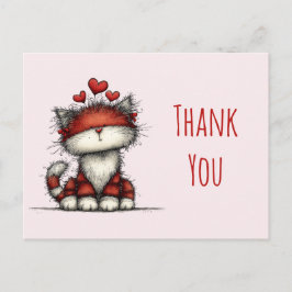 Cute Cat with Red Love Hearts Thank You ポストカード