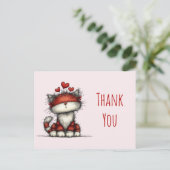 Cute Cat with Red Love Hearts Thank You ポストカード (スタンド正面)