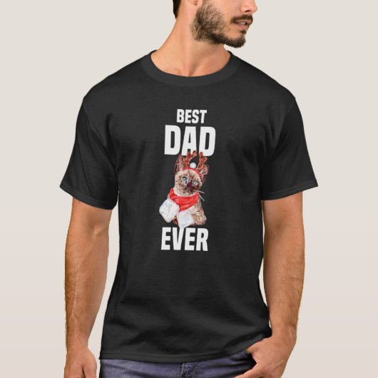 Cute cat with reindeer costume Best Dad Ever  Tシャツ (正面)