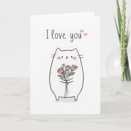 Cute Cat with Roses Valentine`s Day Card  カード (正面)