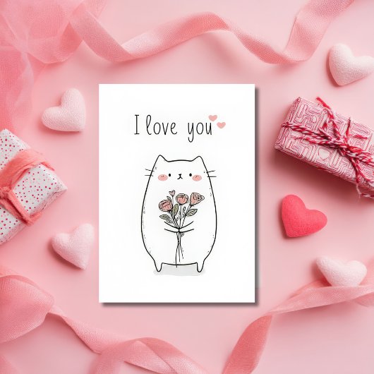 Cute Cat with Roses Valentine`s Day Card  カード