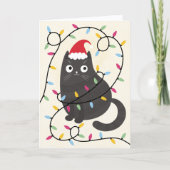 Cute cat with Santa hat and lights Christmas シーズンカード (正面)