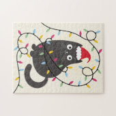 Cute cat with Santa hat and lights Christmas ジグソーパズル (横)