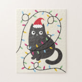 Cute cat with Santa hat and lights Christmas ジグソーパズル (縦)