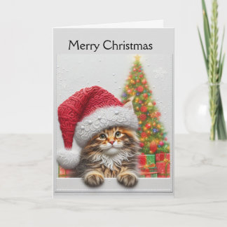 Cute Cat with Santa Hat Christmas  シーズンカード