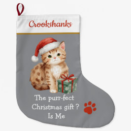 Cute Cat with Santa Hat Christmas Stocking – Funny ラージクリスマスストッキング