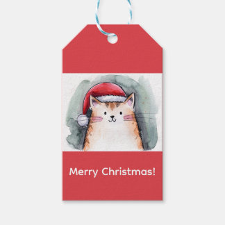 Cute Cat with Santa Hat Square Stickers ギフトタグ