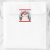 Cute Cat with Santa Hat Square Stickers スクエアシール (バッグ)