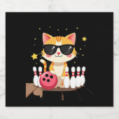 Cute Cat With Sunglasses Cat Playing Bowling For m スパークリングワインラベル (シングルラベル)