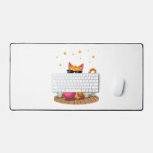 Cute Cat With Sunglasses Cat Playing Bowling For m デスクマット (キーボード&マウス)