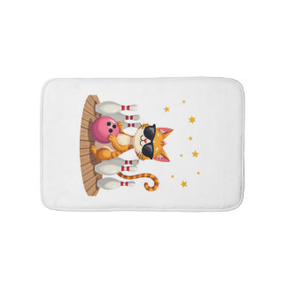 Cute Cat With Sunglasses Cat Playing Bowling For m バスマット