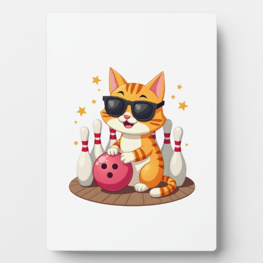 Cute Cat With Sunglasses Cat Playing Bowling For m フォトプラーク (正面)