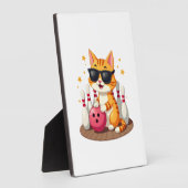 Cute Cat With Sunglasses Cat Playing Bowling For m フォトプラーク (側面)