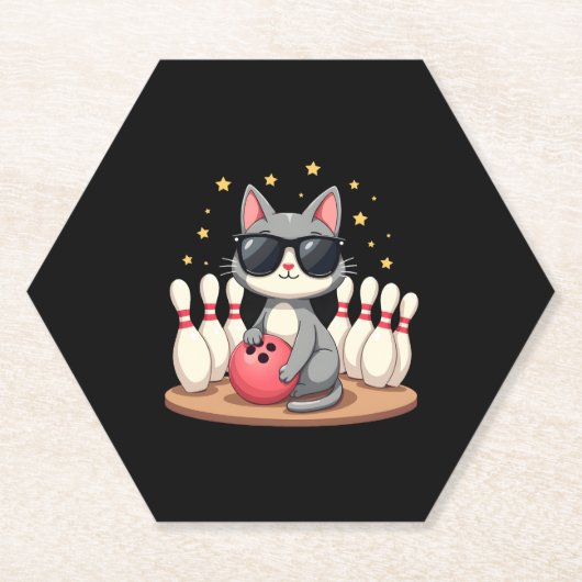 Cute Cat With Sunglasses Cat Playing Bowling For m ペーパーコースター (正面)