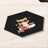 Cute Cat With Sunglasses Cat Playing Bowling For m ペーパーコースター (アングル)