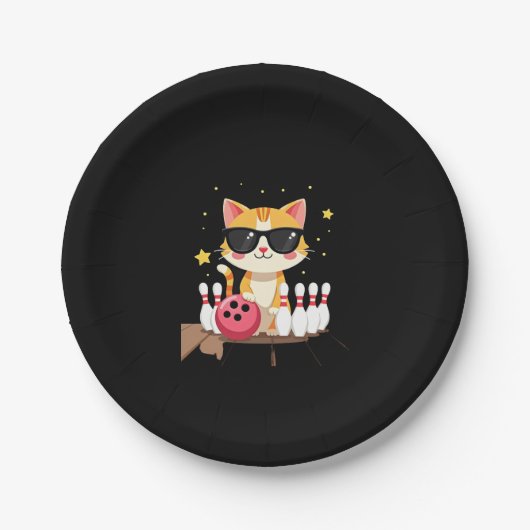 Cute Cat With Sunglasses Cat Playing Bowling For m ペーパープレート (正面)