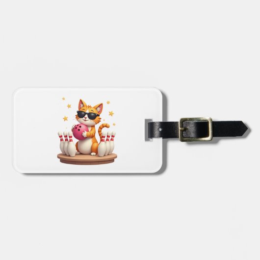 Cute Cat With Sunglasses Cat Playing Bowling For m ラゲッジタグ (正面横)