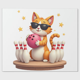 Cute Cat With Sunglasses Cat Playing Bowling For m ラッピングペーパー